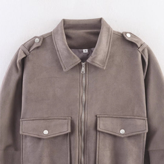 Damen trendige Oversized-Cordjacke mit praktischen Taschen und modischen Schulterdetails R&B