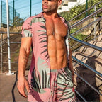 Herren nan luftiges Viskosemix Kurzarmhemd mit offener Knopfleiste und passenden kurzen Freizeit-Shorts mit Tunnelzug R&B