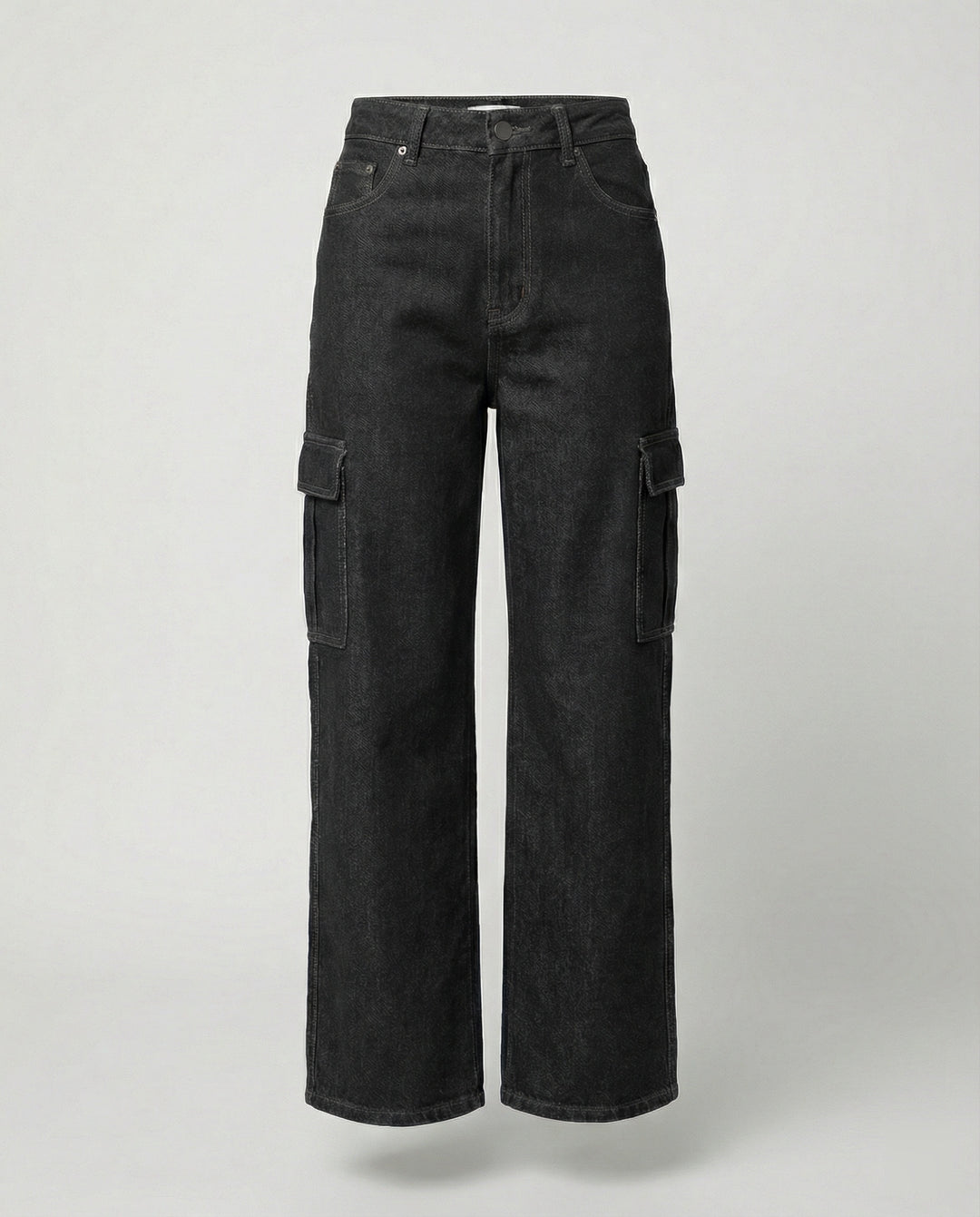 Damen nan hohes Taillen-Jeansmodell im Baggy-Palazzo-Schnitt mit Cargo-Klappentasche und formgebenden Abnähern R&B