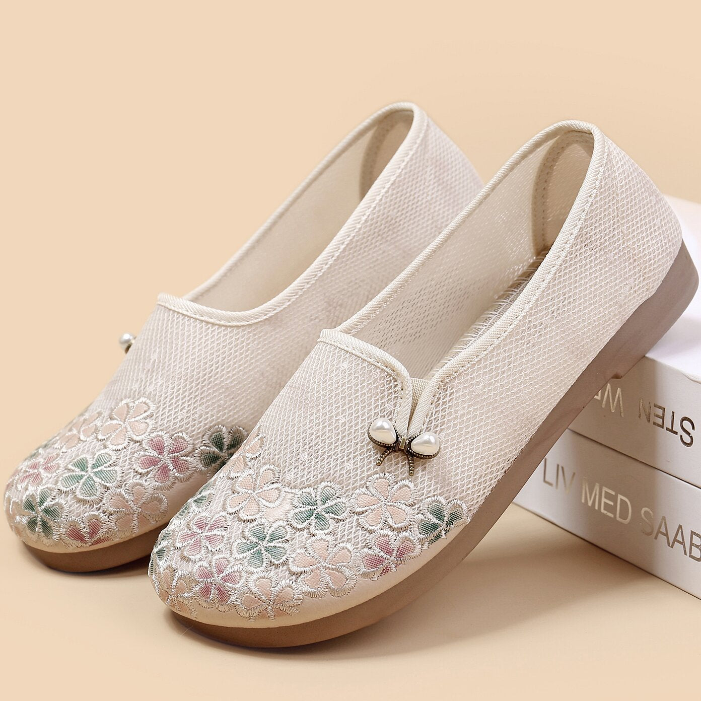 Damen Bequeme und modische Ballerinas mit feinem Blumenmuster R&B