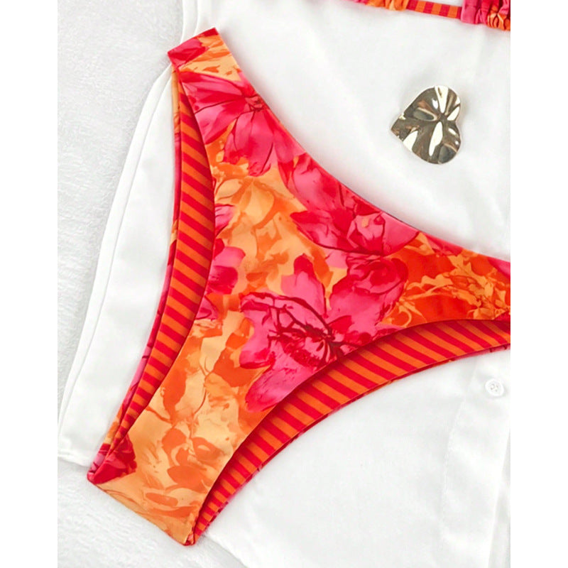 Damen Triangel-Bikini mit verspieltem Blumendesign und verstellbaren Trägern R&B