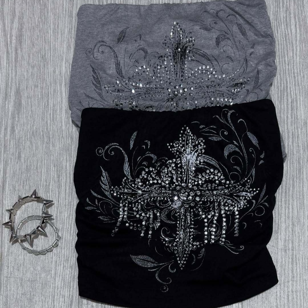 Damen schulterfreies Top mit eleganter Strass-Verzierung R&B