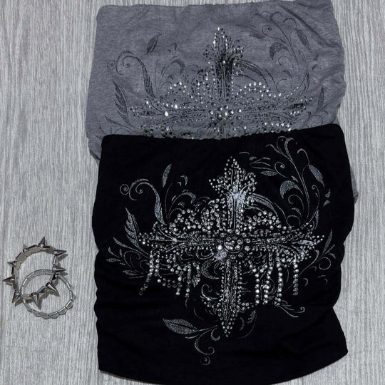 Damen schulterfreies Top mit eleganter Strass-Verzierung R&B