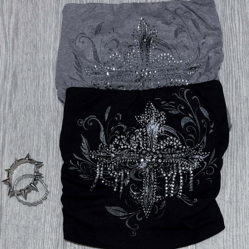 Damen schulterfreies Top mit eleganter Strass-Verzierung R&B