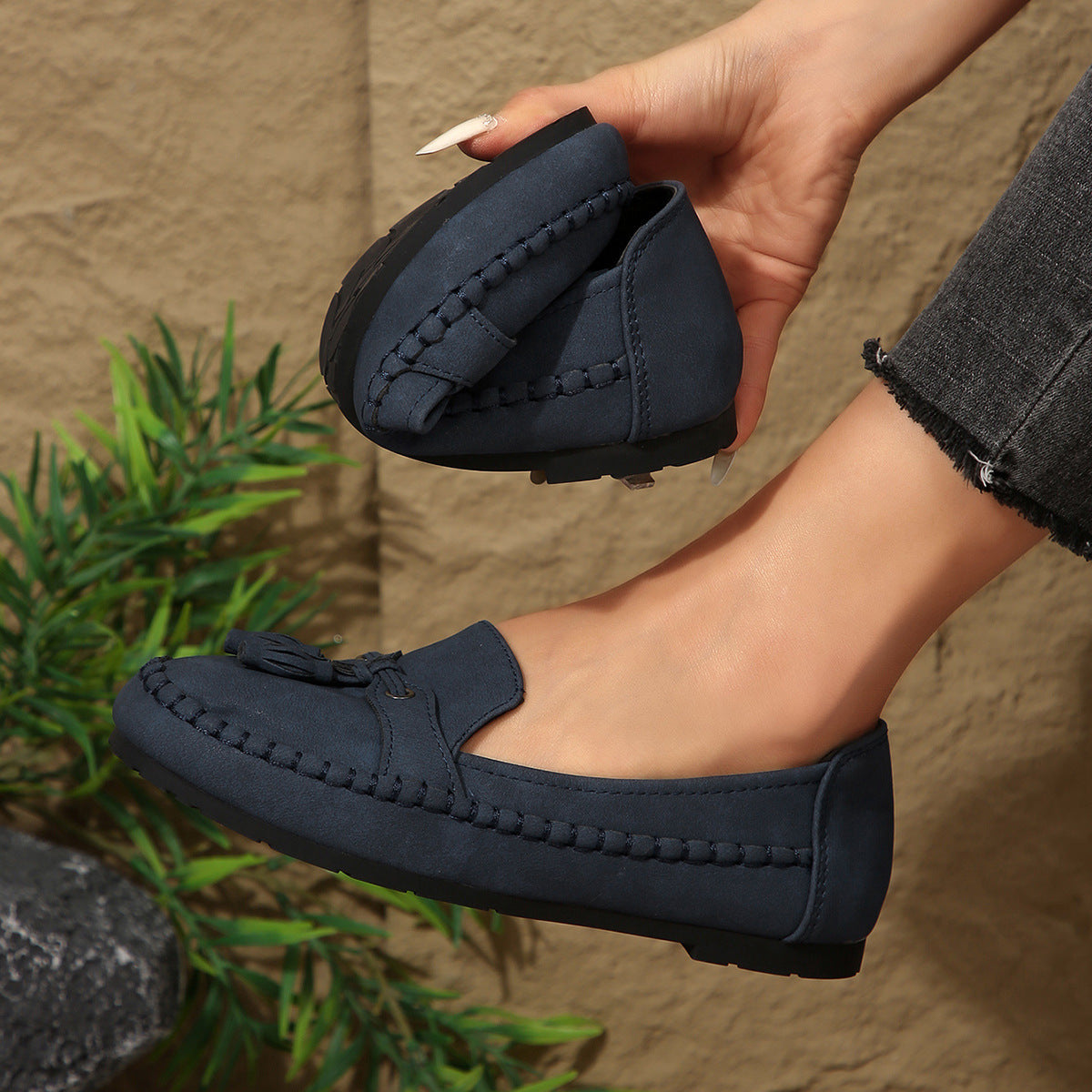Damen Mokassins mit trendigem Fransen-Design und bequemer Sohle R&B
