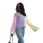 Damen Großer Strickpullover mit Farbblock-Design R&B