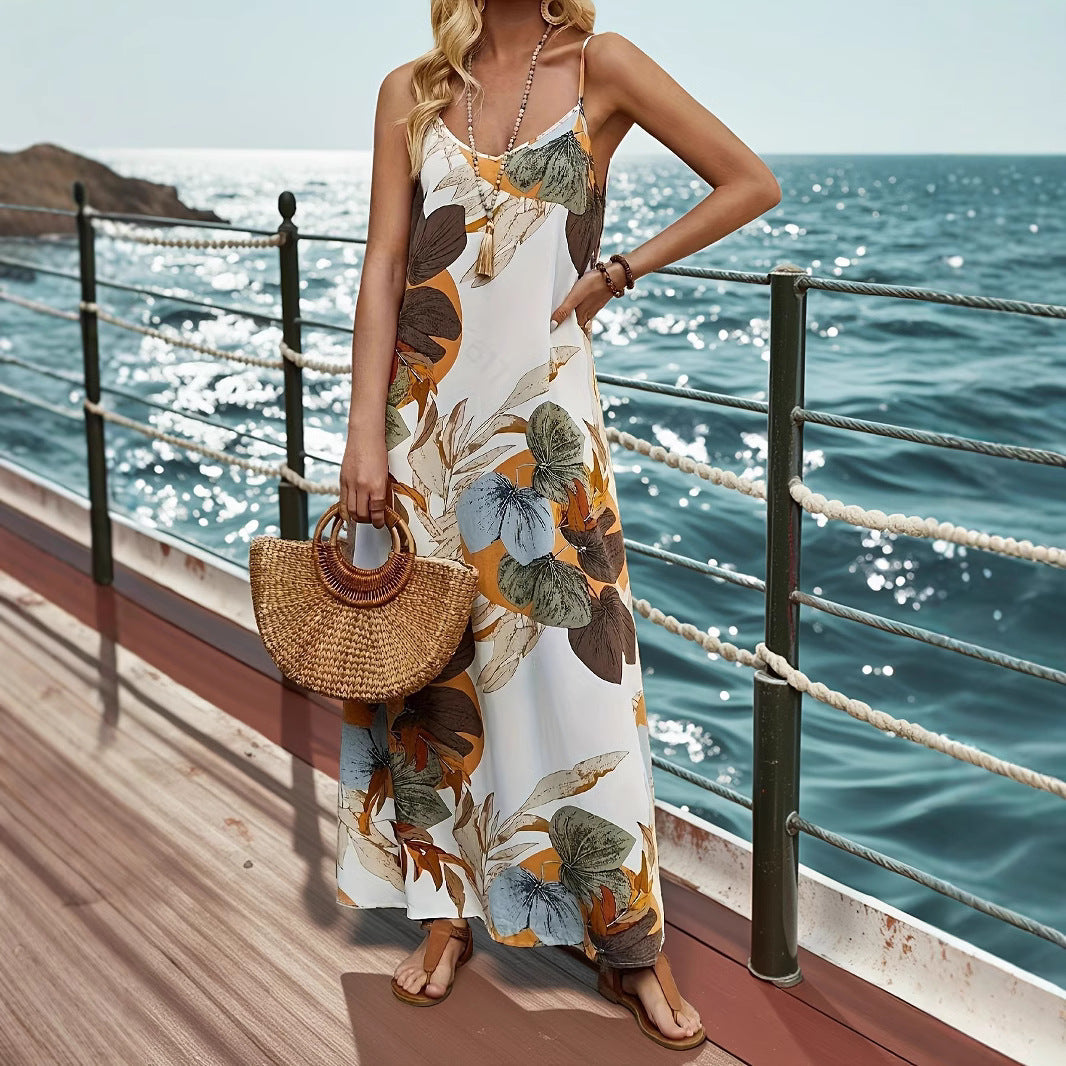 Damen Maxikleid mit floralem Design und feinen Spaghettiträgern R&B