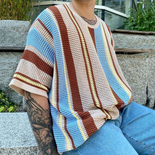 Herren luftiges Strick-T-Shirt im modischen Design mit gemustertem Stoff R&B