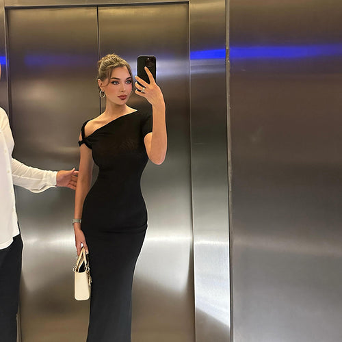 Damen Elegantes und figurbetontes Maxikleid mit zartem Schulterdesign R&B