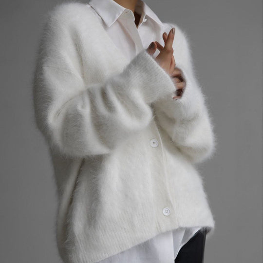 Damen Flauschiger Cardigan mit V-Ausschnitt R&B