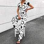 Damen Jumpsuit mit modernem Kreismuster und Taillengürtel R&B