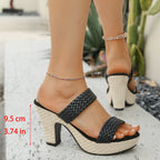 Damen Wedge-Plateau-Sandaletten mit geflochtenem Riemendesign und komfortablem Fußbett R&B