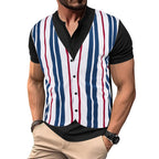 Herren Kurzarm-Henley-Shirt mit gestreiftem Design und modernem Schnitt R&B