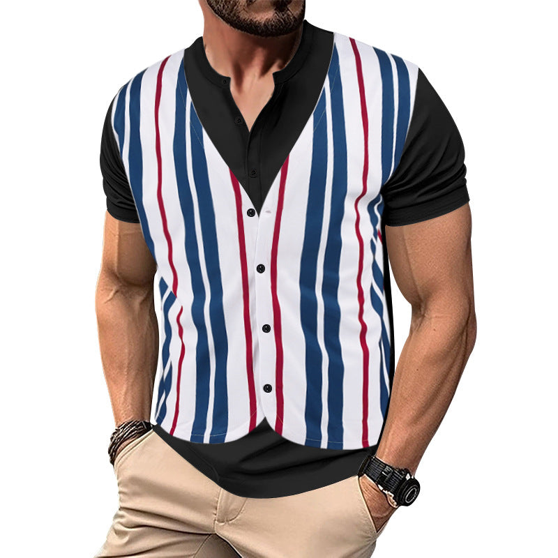 Herren Kurzarm-Henley-Shirt mit gestreiftem Design und modernem Schnitt R&B
