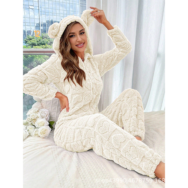 Damen Gemütlicher Fleece-Overall mit Kapuze R&B