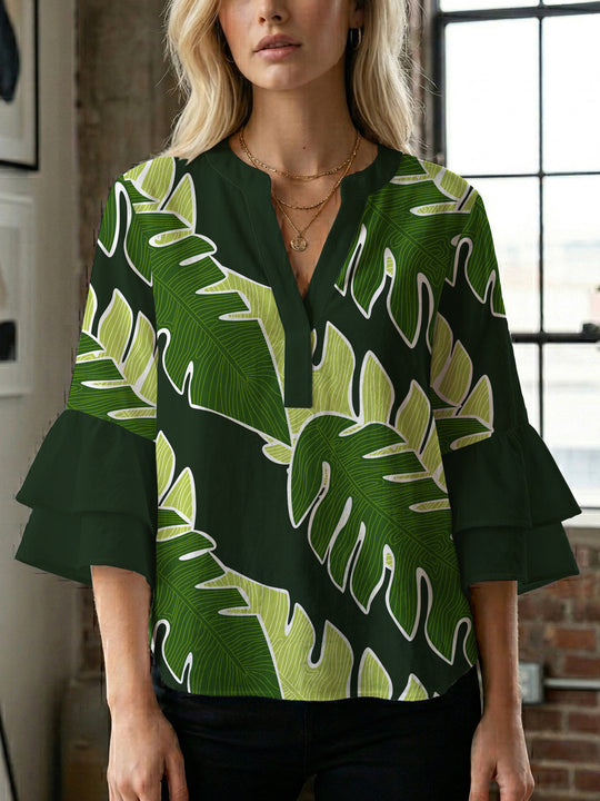 Damen Bluse mit voluminösen Rüschenärmeln und floralem Druck R&B