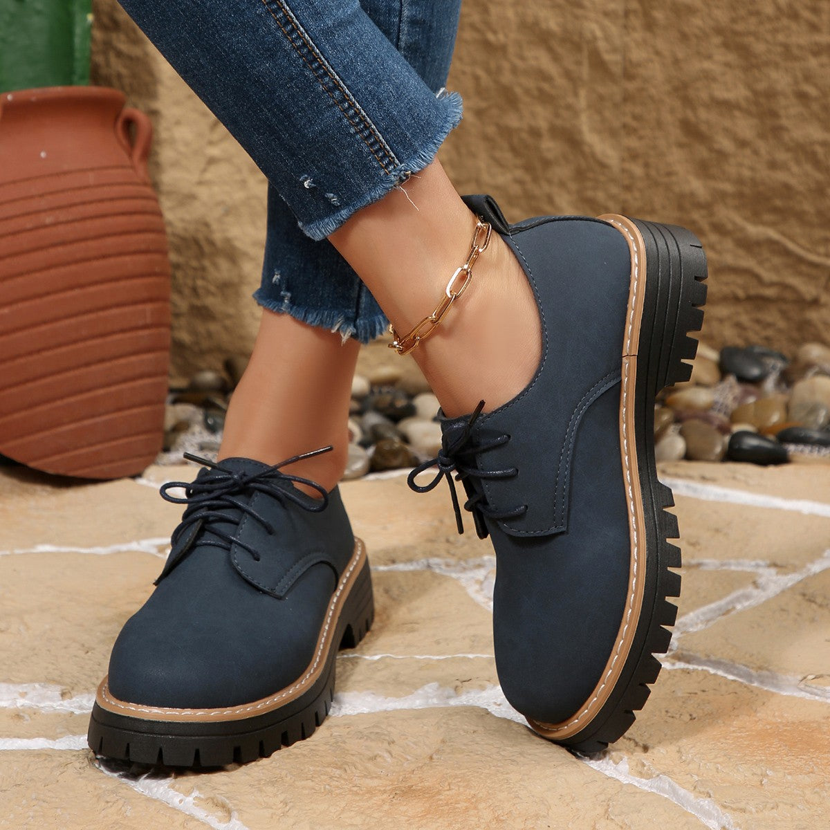 Damen Komfortable Schnürschuhe mit robustem Profil