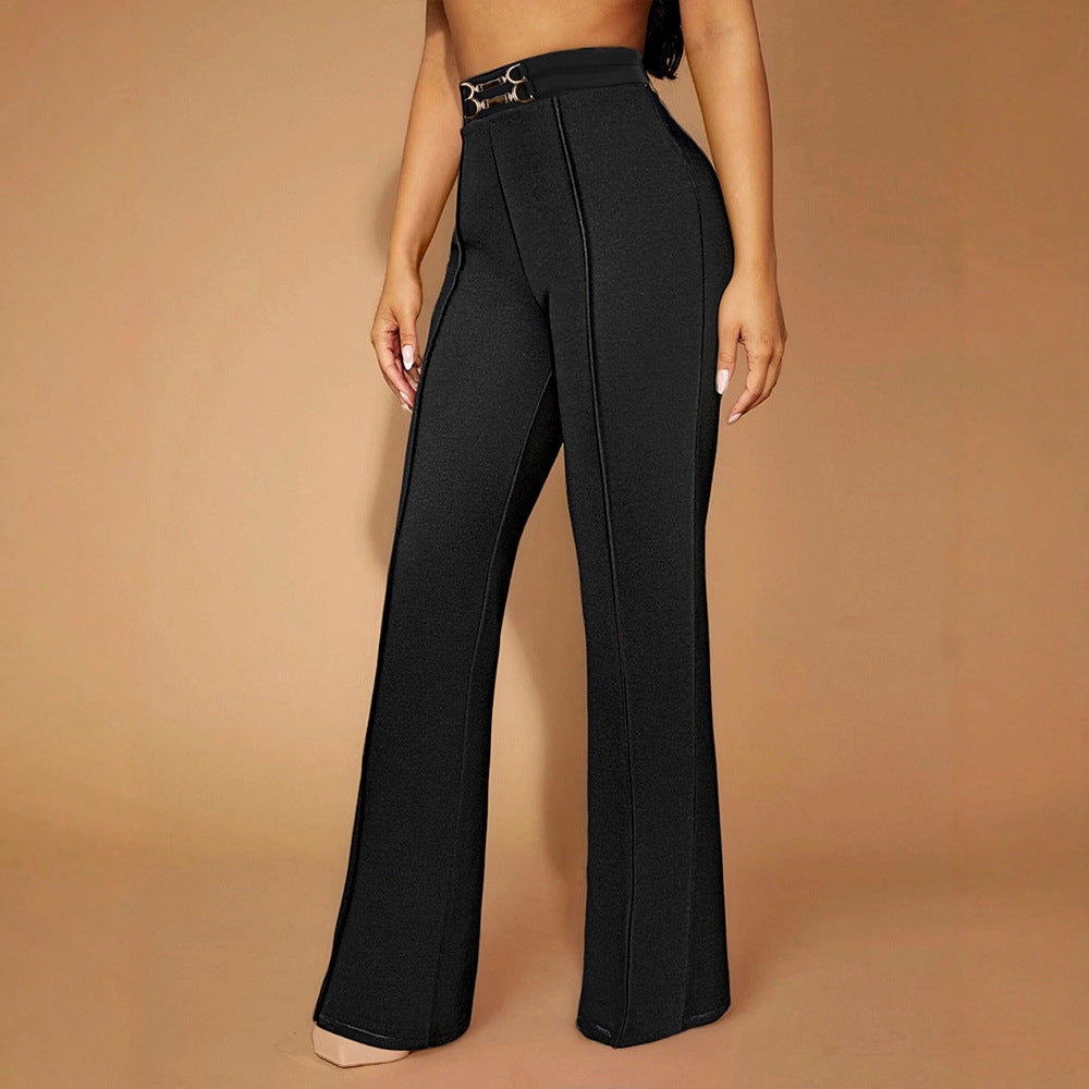 Damen Elegante High-Waist-Hose mit modischem Doppelschnallen-Detail R&B
