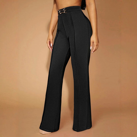 Damen Elegante High-Waist-Hose mit modischem Doppelschnallen-Detail R&B