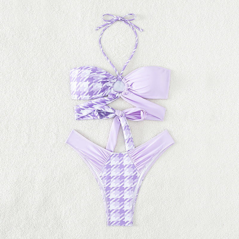 Damen Bandeau-Bikini mit modernen Knotendetails und strukturierter Oberflächenstruktur R&B
