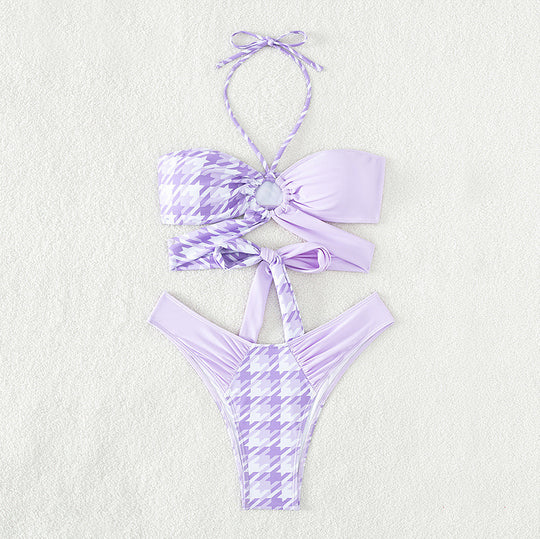 Damen Bandeau-Bikini mit modernen Knotendetails und strukturierter Oberflächenstruktur R&B
