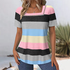 Damen T-Shirt mit modernem Streifenmuster und dekorativem Rundhalsausschnitt R&B