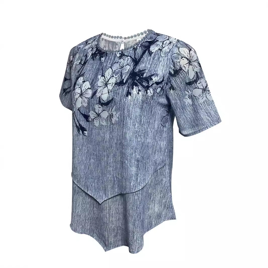 Damen nan zweilagiges Blusenkleid mit asymmetrischem Stufensaum, floraler Druckpasse und Flügelärmeln R&B