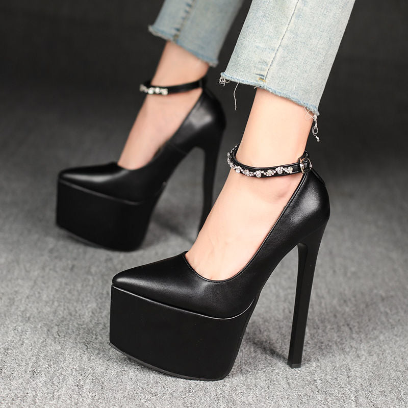 Damen Glamouröse Plateau-Pumps mit funkelndem Riemen und hohem Absatz R&B