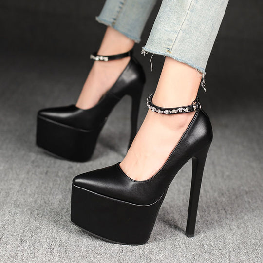 Damen Glamouröse Plateau-Pumps mit funkelndem Riemen und hohem Absatz R&B