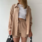 Damen lässiges Oversize-Hemd mit kurzem Schnitt und praktischen Taschen R&B