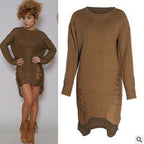 Damen Strickkleid mit aufregendem Rippendesign und seitlichen Schlitzen