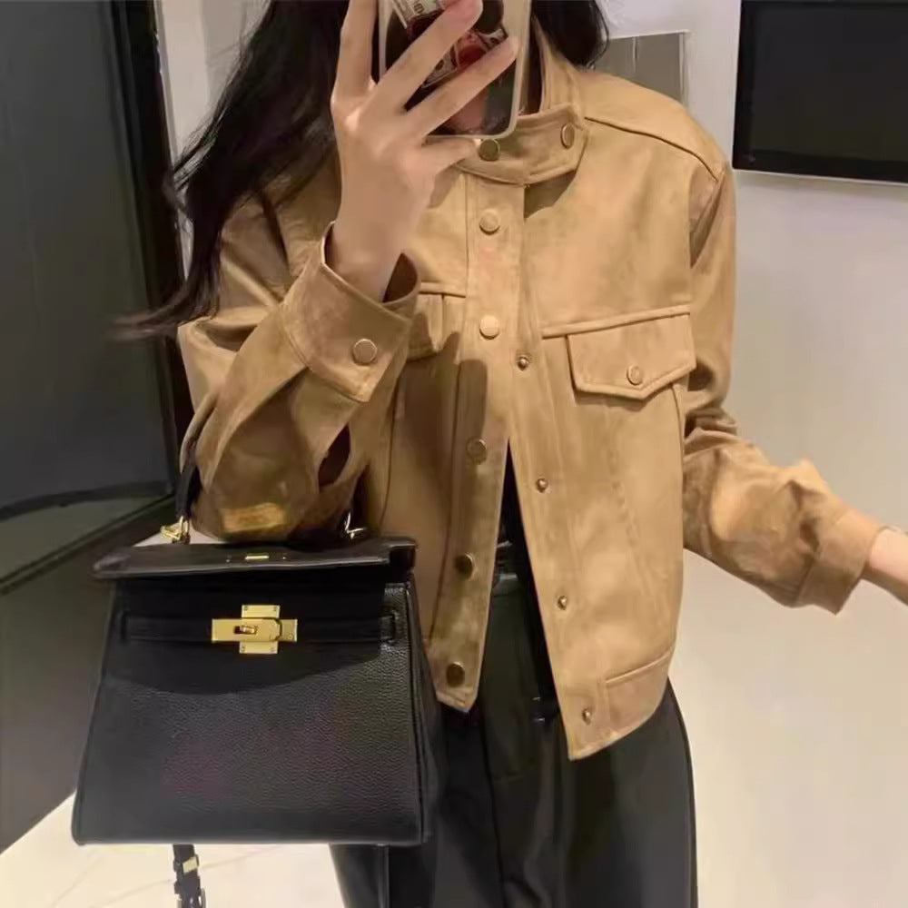 Damen Modische Kurzjacke im Stilmix mit Taschen und Knopfdetails R&B