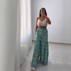 Damen weite Baumwollhose mit eingezogenem Gummibund und modernen Mustern R&B