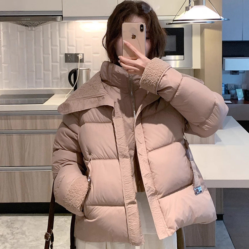 Damen Stylische und warme Pufferjacke mit hohem Kragen und praktischen Taschen R&B