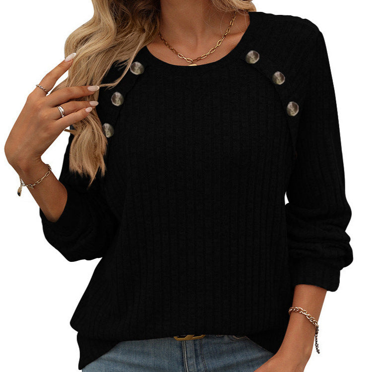 Damen Pullover mit dekorativen Knöpfen und strukturiertem Design R&B