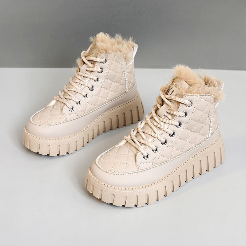 Damen Modische Winterstiefel mit kuscheligem Fellbesatz und rutschfester Sohle R&B