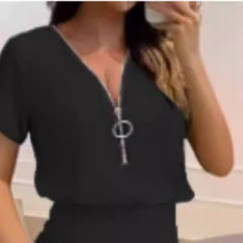 Damen Jumpsuit mit hochgeschlossenem Kragen und seitlichem Reißverschluss R&B