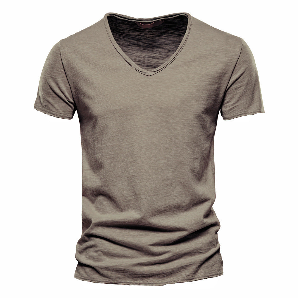 Herren nan leichtes Baumwolljersey Kurzarmshirt mit V-Ausschnitt und schmaler Passform R&B
