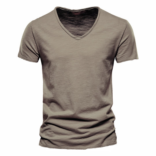 Herren nan leichtes Baumwolljersey Kurzarmshirt mit V-Ausschnitt und schmaler Passform R&B