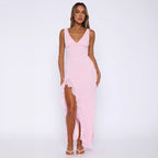 Damen Maxikleid mit tiefem Schlitz und eleganten Rüschendetails R&B