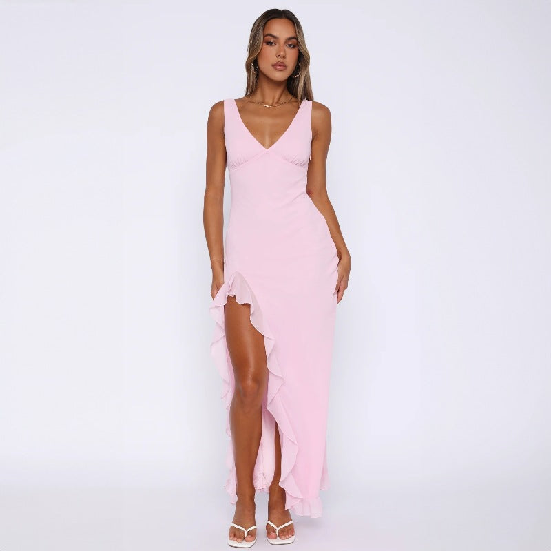 Damen Maxikleid mit tiefem Schlitz und eleganten Rüschendetails R&B