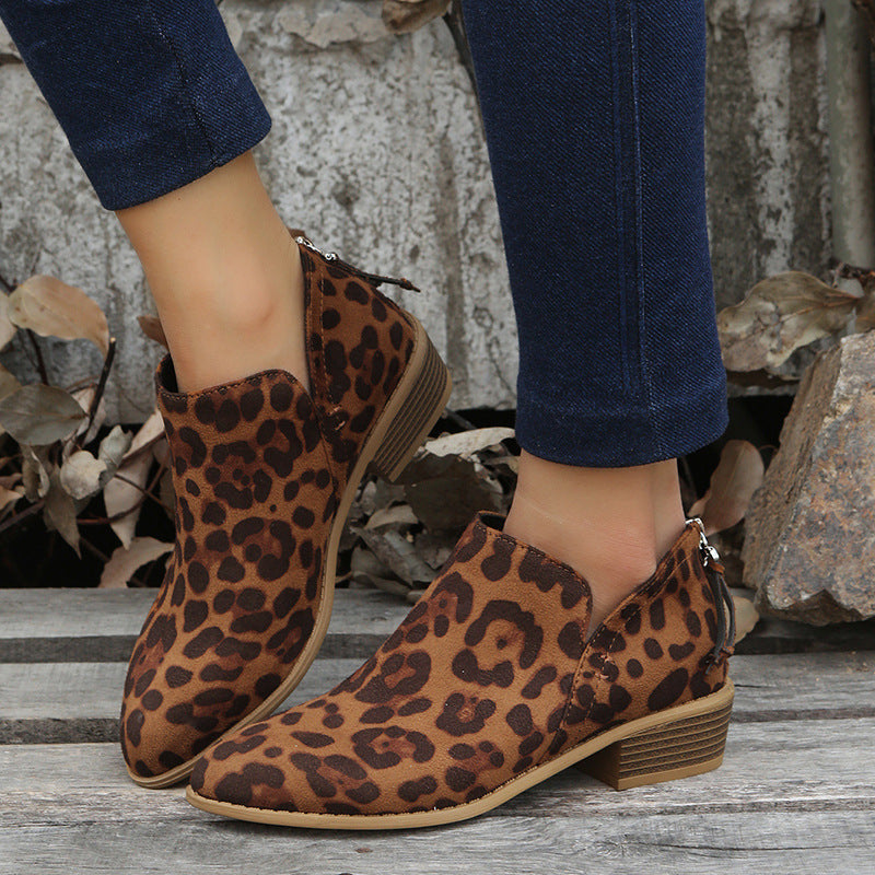Damen Mokassin-Stiefeletten mit tierischem Muster und komfortablem Riemendesign R&B