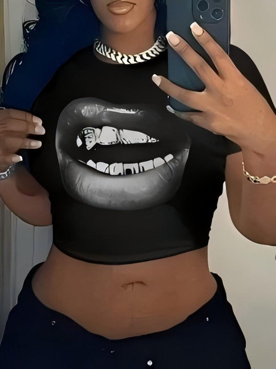 Damen Crop-Top mit künstlerischem Statement-Druck R&B