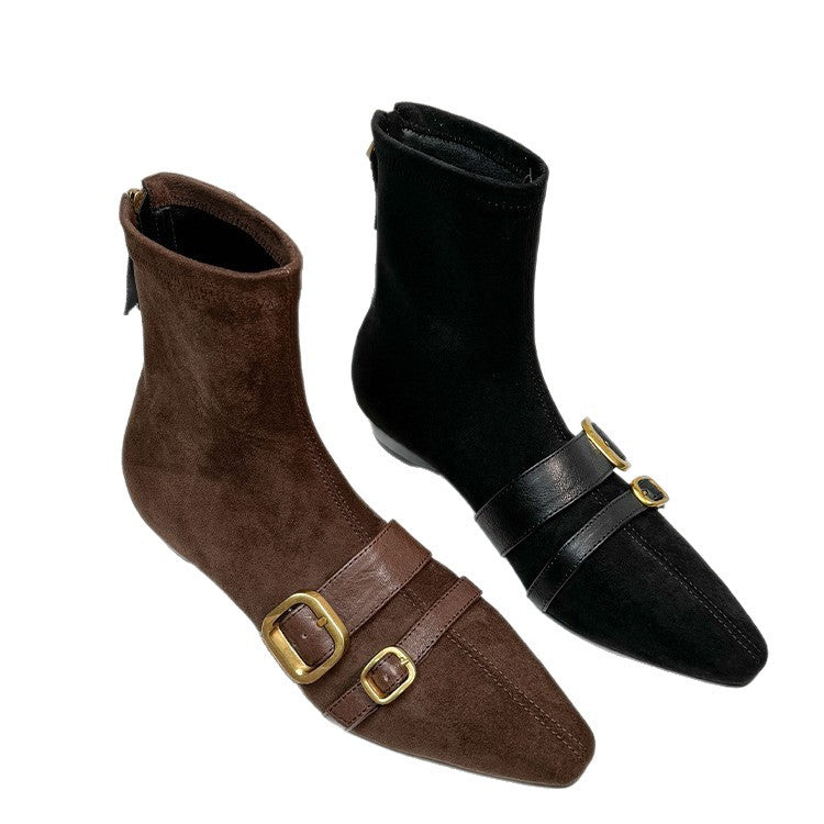 Damen Ankle Boots mit modischen Schnallen und spitz zulaufendem Design