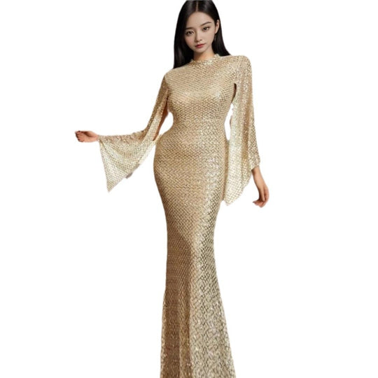Damen Glamouröses Pailletten-Abendkleid mit schwingenden Ärmeln R&B