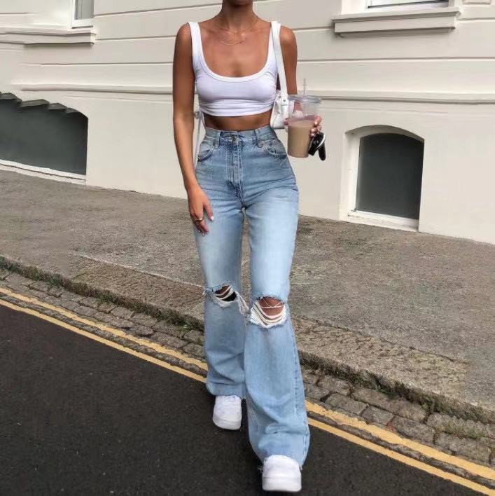 Damen Flared Jeans mit geschmackvollem Distressed-Design R&B