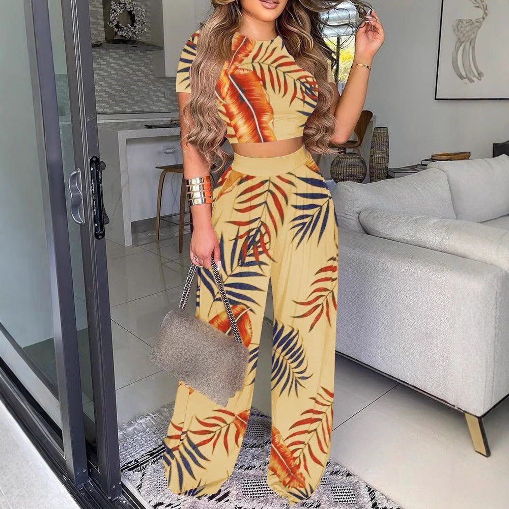 Damen elegantes und luftiges Set mit Palmenmuster R&B