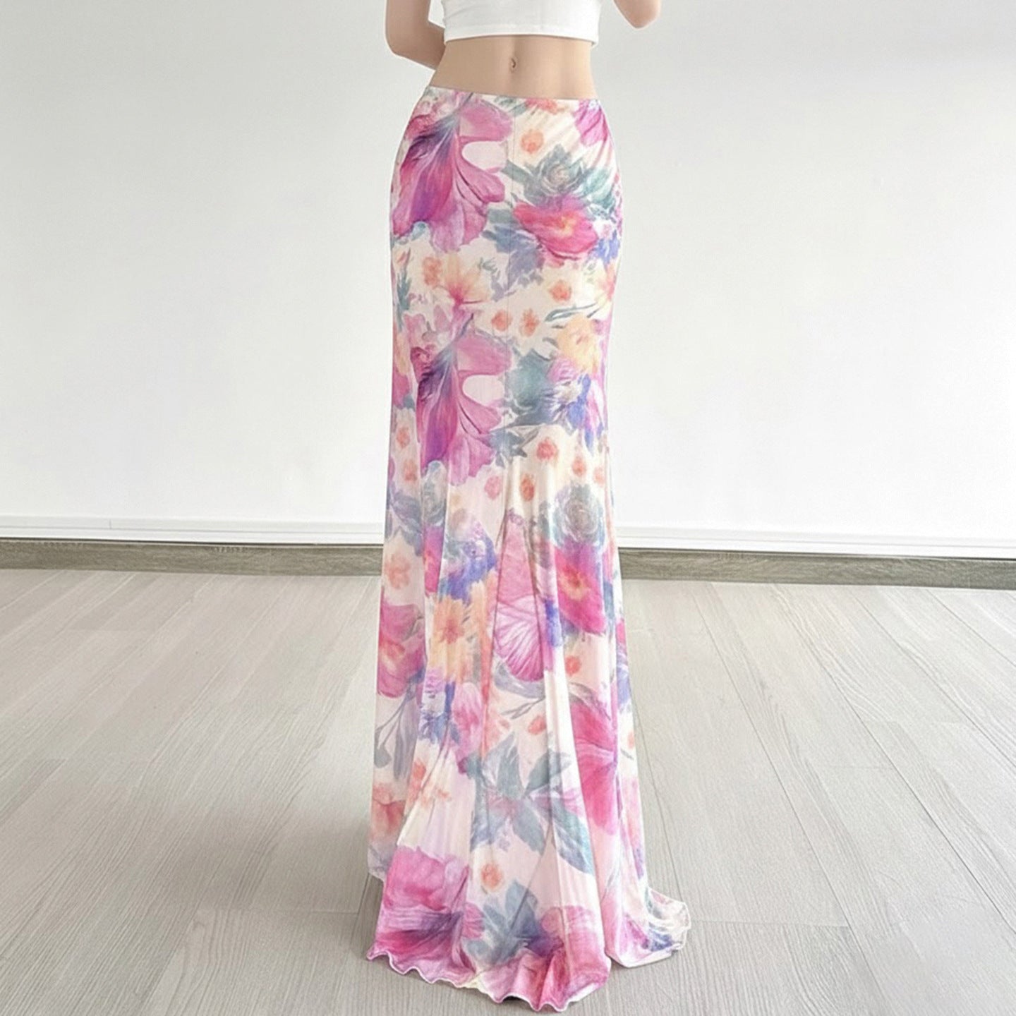Damen Fließender Maxirock mit floralem Design und schwingendem Saum R&B