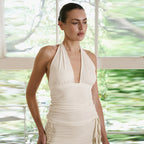 Damen Wickelkleid mit tiefem V-Ausschnitt und gerafftem Design R&B