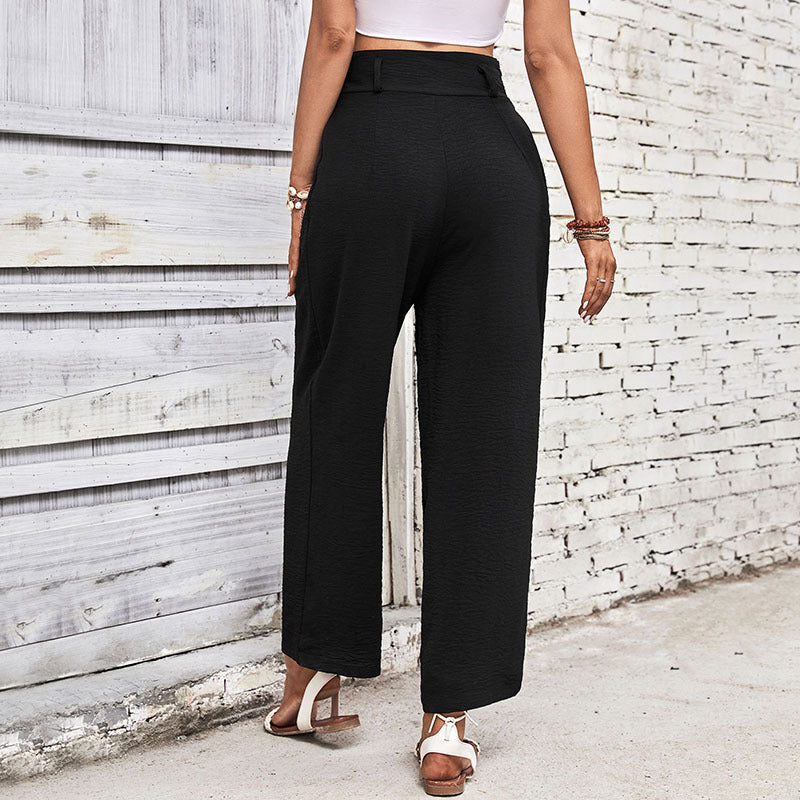 Damen weite High-Waist-Hose mit strukturiertem Obermaterial und eleganten Falten R&B